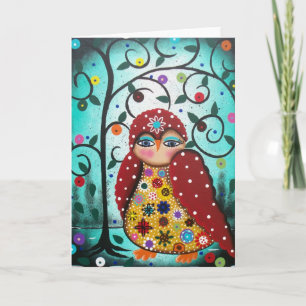 Cartão Folk ART Assistindo Coruja por LORI