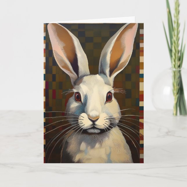 Cartão Folk Art Bunny Rabbit Art Blank Card (Frente)