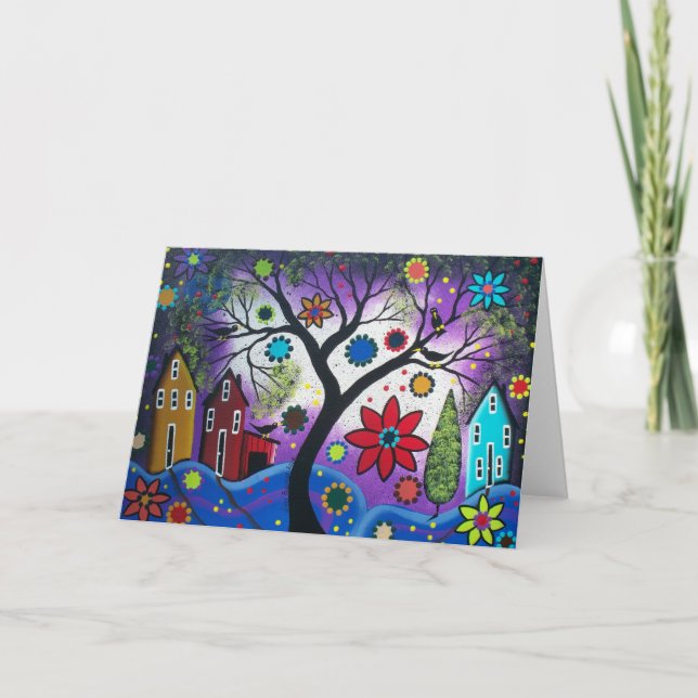 Cartão FOLK ART Rainbow Twilight BY LORI greeting card (Frente)