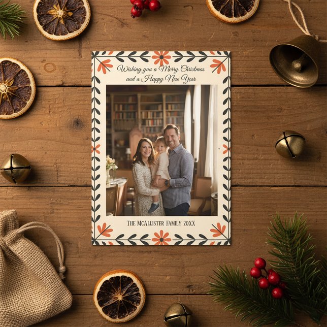 Cartão Folk Art Scandinavian Christmas Photo Holiday (Criador carregado)