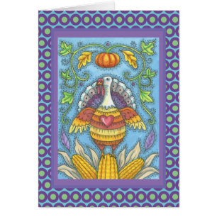 Cartão FOLK ART TURKEY AGRADECENDO A GREETING CARD Verse