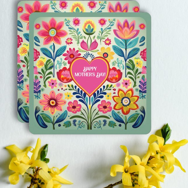 Cartão Folk Folk Art Heart's Day Card (Criador carregado)