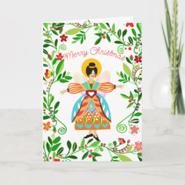 Cartão Folk Moderno Festivo Anjo Tangerina Natal