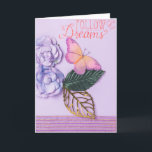 Cartão Follow Your Dreams Greeting Card<br><div class="desc">This beautiful card is perfect gift for a birthday girl. Show your daughter, step daughter, granddaughter or niece that you love them and think of them on their special day. This card has a purple background with purple flowers, a colorful butterfly and words "Follow Your Dreams" written on it. This...</div>