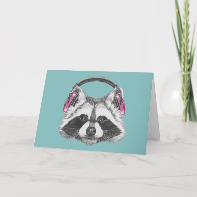Cartão Fones de ouvido Raccoon (Frente)