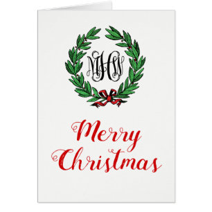 Cartão Fonte do Monograma da Vinha do Natal Merry Xmas