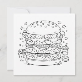 Cartão Food Burger Coloring Page Black White Card