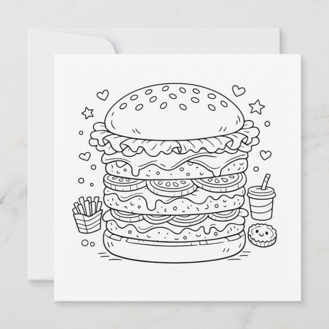Cartão Food Burger Coloring Page Black White Card (Frente)