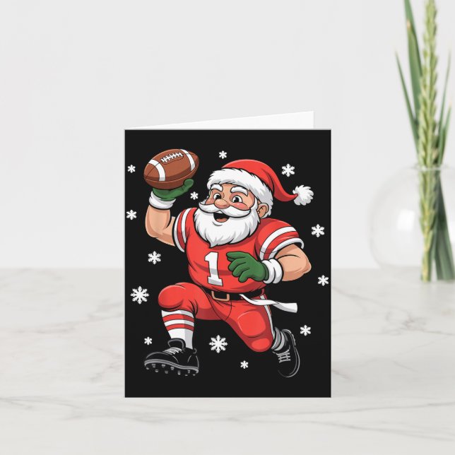 Cartão Football Santa Claus Lineman Christmas Quarterback (Frente)