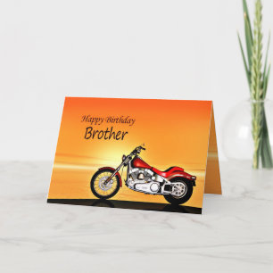 Cartão For a Brother, Motorcycle sunset birthday