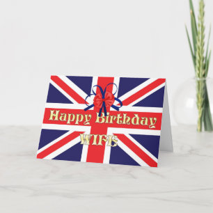 Cartão For a wife, a Birthday card with a Union Jack