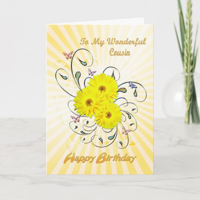 Cartão For Cousin birthday card with yellow flowers (Frente)