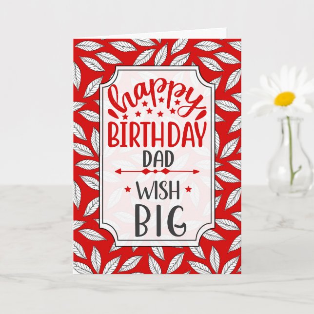Cartão for Dad Birthday Wish Big Red Botanical Typography (Planta pequena)