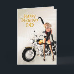 Cartão For dad, birthday with girls and a motorcycle<br><div class="desc">A lovely lady standing beside a motorbike. A great card for the man who likes to ride!</div>