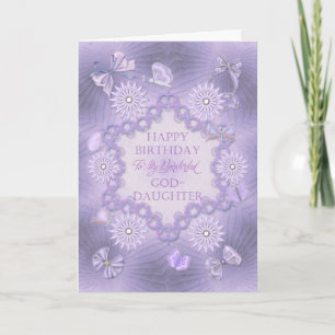 Cartão For goddaughter, lilac birthday card with flowers