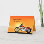 Cartão For Grandson, Motorcycle sunset birthday<br><div class="desc">A motorbike similar to a Harley standing by the sea with a glorious orange sunset. A great card for anybody who likes biking and motorcycles.See the whole range of cards for ages and relationships in my store. All artwork copyright Norma Cornes</div>