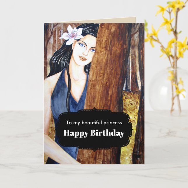 Cartão For Her on Birthday Girl in the Forest Painting (Flor Amarela)