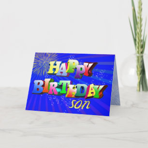 Cartão For son, Bright letters and bubbles birthday card