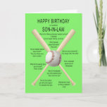 Cartão For son-in-law, birthday baseball jokes<br><div class="desc">For a son-in-law,  a funny birthday card. A fun card showing a baseball and bats with lots of really bad baseball jokes. A card for the sportsman with a sense of humor. See the whole range of ages and relationships in my store.</div>