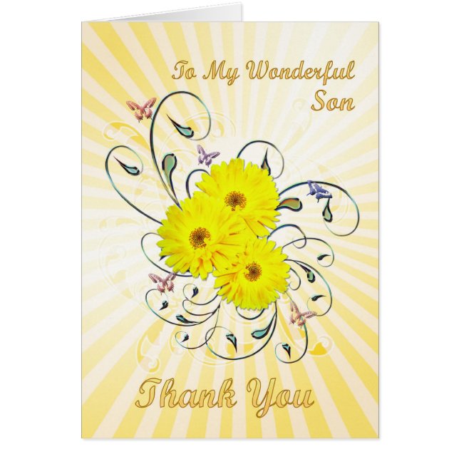 Cartão For Son, Thank you card with yellow flowers (Frente)