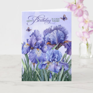 Cartão for Teacher Purple Iris with Butterflies Birthday