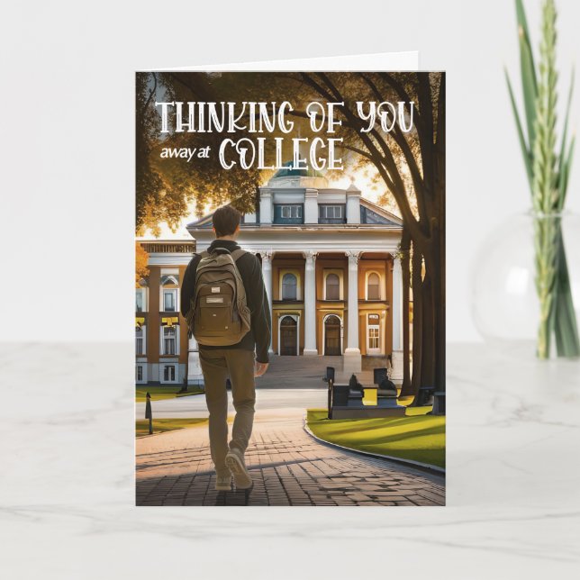 Cartão Fora da faculdade pensando em você, estudante masc (Frente)