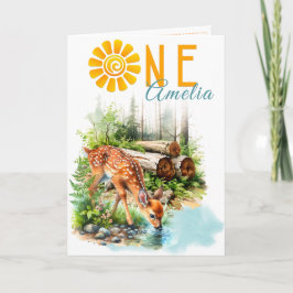 Cartão Forest Fawn Woodland First Birthday Card