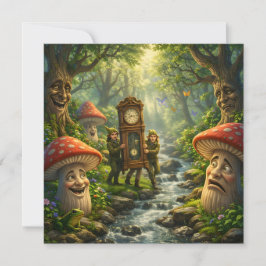 Cartão Forest mushroom and gnome clock birthday card