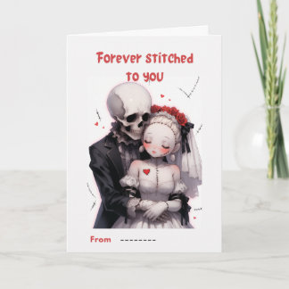 Cartão Forever Stitched to You Skeleton Couple Valentine 