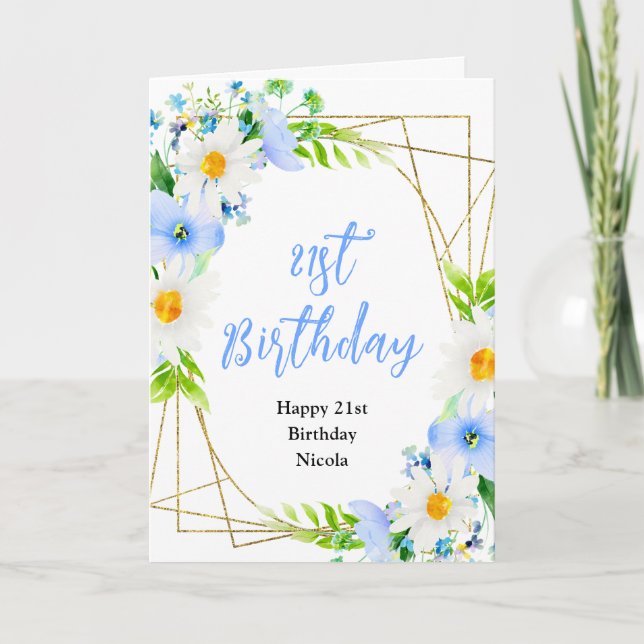 Cartão Forget-Me-Nots and Daisies Floral Birthday (Frente)