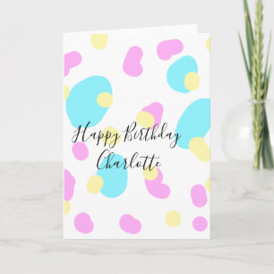 Cartão Formas abstratas rosa azul amarelofeliz aniversári