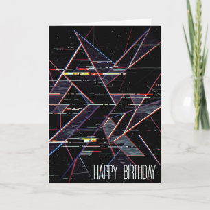 Cartão Formas Geométricas Neon de Aniversário Glitchcore