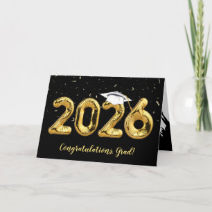 Cartão Formatura 2026 Boina Branca em Balão Dourado