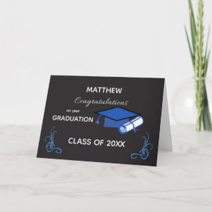 Cartão Formatura Parabéns Azul Royal Gorro Preto