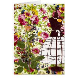 Cartão Formulário e flores do vestido do vintage