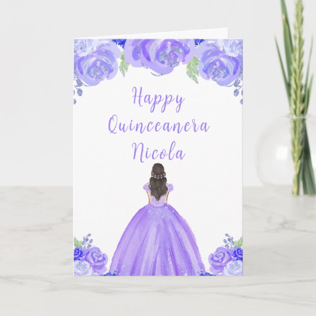 Cartão Forrageira Princesa Roxo Quinceanera (Frente)
