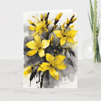 Cartão Forsythia - Watercolor flowers