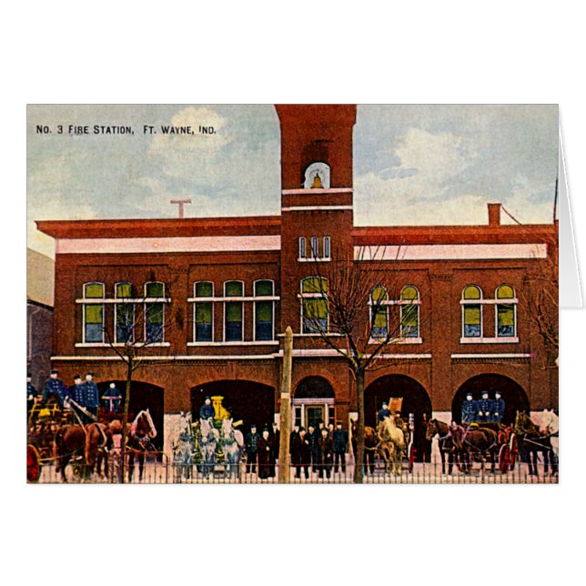 Cartão Fort Wayne, Indiana Fire Station 2 1915 (Frente Horizontal)