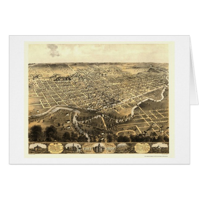 Cartão Fort Wayne, no mapa panorâmico - 1868 (Frente Horizontal)