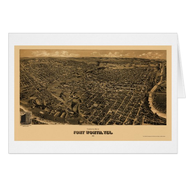Cartão Fort Worth, mapa panorâmico de TX - 1891 (Frente Horizontal)