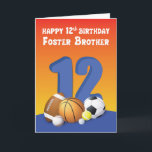 Cartão Foster Brother 12 Birthday Sports Balls<br><div class="desc">"Feliz 12 Birthday Foster Brother" está escrito na frente acima do grande número 12 e a coleção de diferentes bolas esportivas. A única e única carta para dar ao seu amante adotivo irmão adotivo para o seu aniversário.</div>