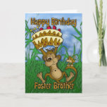 Cartão Foster Brother Happy Birday com macaco<br><div class="desc">Foster Brother Happy Birday com macaco segurando bolo</div>