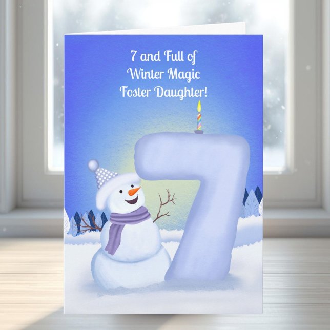 Cartão Foster Daughter Happy 7th Birthday Snowman  (Criador carregado)