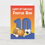 Cartão Foster Son 10º Aniversário do Esporte Balls<br><div class="desc">É hora de dar uma saudação de 10 anos divertida para seu querido filho adotivo. Para dizer que você pode dar a ele este cartão colorido que tem uma coleção de várias bolas esportivas em sua frente.</div>