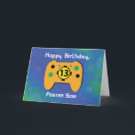 Cartão Foster Son, 13 anos, Aniversário Gamer Controller<br><div class="desc">Quando você está procurando um cartão que você pode dar a alguém relacionado a você que vai comemorar um aniversário de 13, mas que pode encontrá-lo. Então, este cartão é a resposta! Embora isso seja atualmente para um filho adotivo, mas a personalização é permitida no cobrir para que você possa...</div>