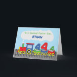 Cartão Foster Son 4º aniversário Comboio Colorido na Via<br><div class="desc">Agora é a melhor hora de pedir a si mesmo uma cópia desse cartão brilhante que projetamos para enviar saudações de 4 anos para um querido filho adotivo. Você também pode personalizar isso com o nome dele no cobrir.</div>