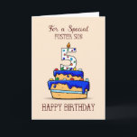 Cartão Foster Son 5 Birthday, 5 no Bolo Azul Doce<br><div class="desc">Atire em cinco saudações para seu filho adotivo quando ele celebrar seu aniversário de 5 em breve. Esteja pronto para lhe dar este cartão quando seu dia especial finalmente chegar. Isso certamente tornará o dia especial muito especial para ele.</div>
