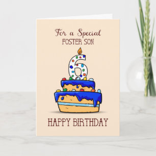 Cartão Foster Son 6 Birthday, 6 no Bolo Azul Doce