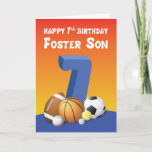 Cartão Foster Son 7 Birthday Sports Balls<br><div class="desc">Sabes que o teu filho adotivo adora brincar com bolas e esta carta seria a carta perfeita para lhe dar o seu 7. Isso certamente vai tornar seu aniversário mais divertido.</div>