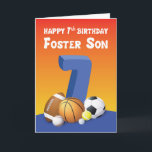 Cartão Foster Son 7 Birthday Sports Balls<br><div class="desc">Sabes que o teu filho adotivo adora brincar com bolas e esta carta seria a carta perfeita para lhe dar o seu 7. Isso certamente vai tornar seu aniversário mais divertido.</div>